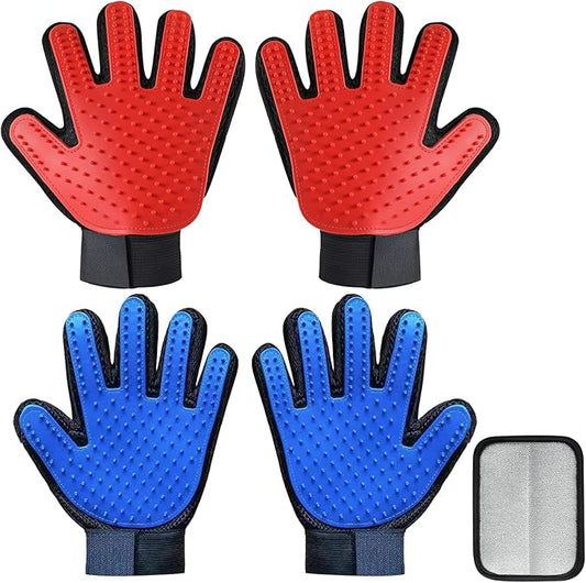 VUDANZYER Cat & Dog Grooming Gloves for Shedding, 4PCS Efficient Deshedding Pet Grooming Gloves for Dogs with 1PCS Pet Hair Remover Gloves, Cats & Horses with Long & Short Fur