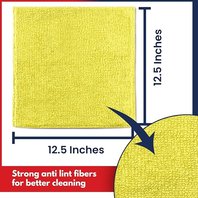 USANOOKS Microfiber Cleaning Cloth Yellow - 12 Pcs 12.5"x12.5" - High Performance - 1200 Washes, Ultra Absorbent Towels Weave Grime & Liquid for Streak-Free Mirror Shine - Car Washing Cloth
