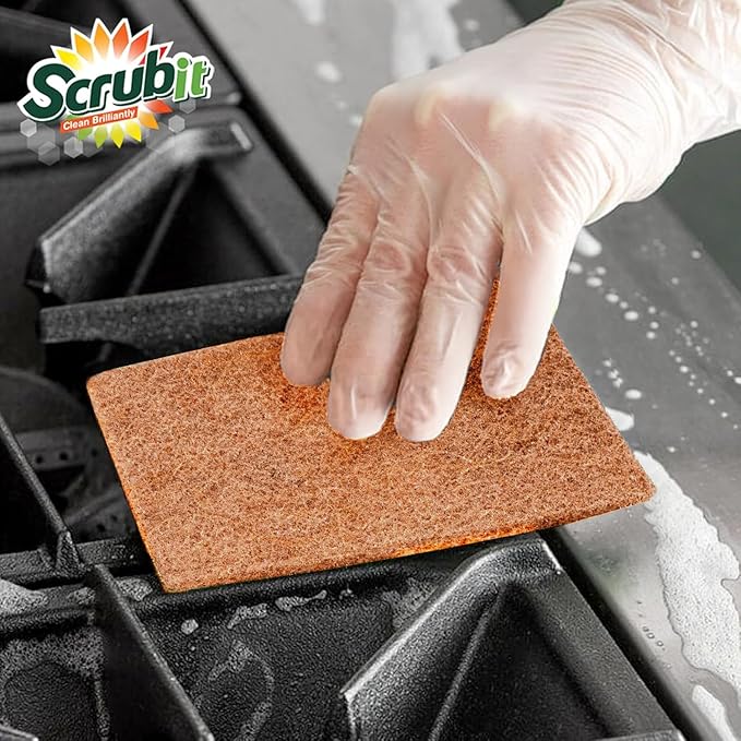 SCRUBIT Biodegradable Natural Scouring Pad Eco Friendly Scrub Pads for Kitchen Cleaning, Dishes, and Pots - Non-Scratch Compostable Coconut Walnut Scrubbers - 100% Natural Sisal Fibers (100)