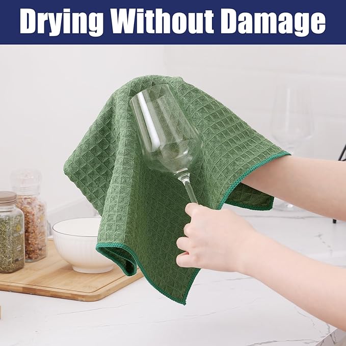 Homaxy Microfiber Waffle Weave Kitchen Dish Cloths, 12 x 12 Inch Ultra Absorbent and Solid Color Dish Towels for Kitchen Fast Drying Dishcloth for Washing Dishes, 6 Pack, Grass Green