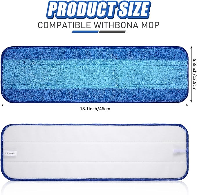 60 Pieces Microfiber Cleaning Pads Compatible with Bona Mop Reusable 18 Inch Replacement Cleaning Pads Washable Refills Replacement Heads for Floor Purifying