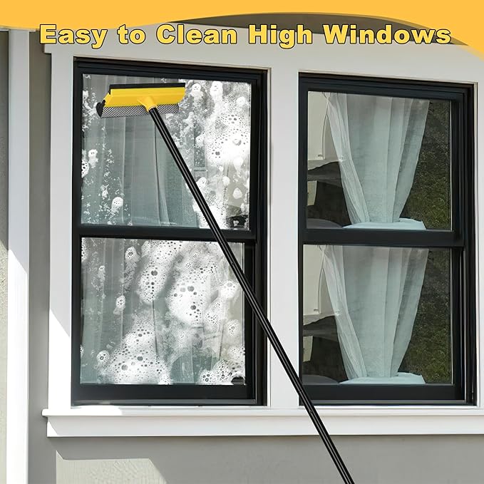NEWE Window Squeegee with Extension Pole, 54.5 inches Car Windshield Washer Kit with Sponge, Extendable Shower Glass Cleaner Tool for Home Cleaning Mirror Auto Truck (Short Handle Included)