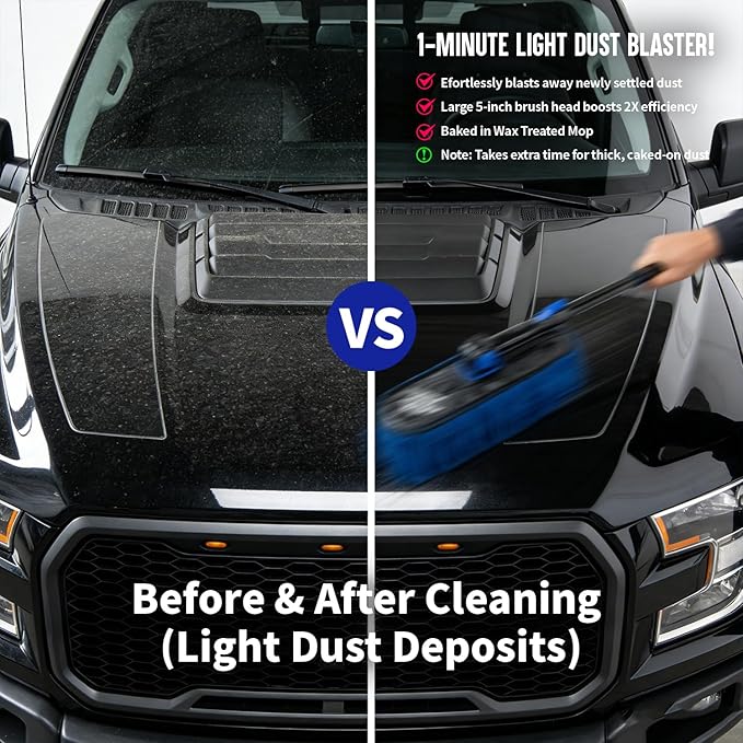 Flash Dog Waterless Car Duster - Wax Cotton Strands 360°Swivel Head & Extendable Aluminum Alloy Handle for Scratch-Free Dusting on Cars, Trucks, SUVs, RVs