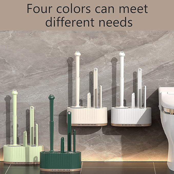 Basaza Toilet Brush and Holder Set Toilet Bowl Cleaning Brush and Holder for Bathroom 4 in 1 Light Green Toilet Bowl Cleaner Brushes & Holders Bathroom Accessories Floor Standing or Wall Mounted