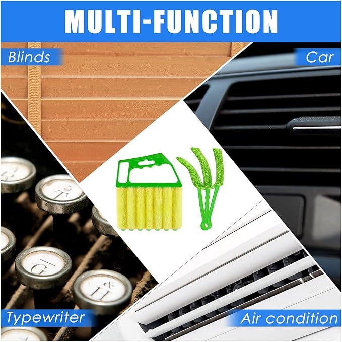 Romooa 4 Pcs Window Venetian Blind Cleaner Duster Tool 7 Finger Blind Rush and Shutter Cleaner Brush Hand-held Window Shutter Air Conditioner Duster for Dirt(Green, Blue)