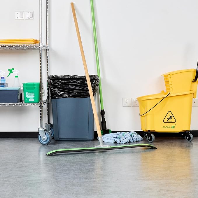 Restaurantware-SQUEEGEE ONLY: Clean Tek Professional 35.83 Inch Curved Floor Squeegee, 1 Broom With Rubber Blade - Handle Sold Separately, Heavy-Duty, Green Steel Wiper For Floor
