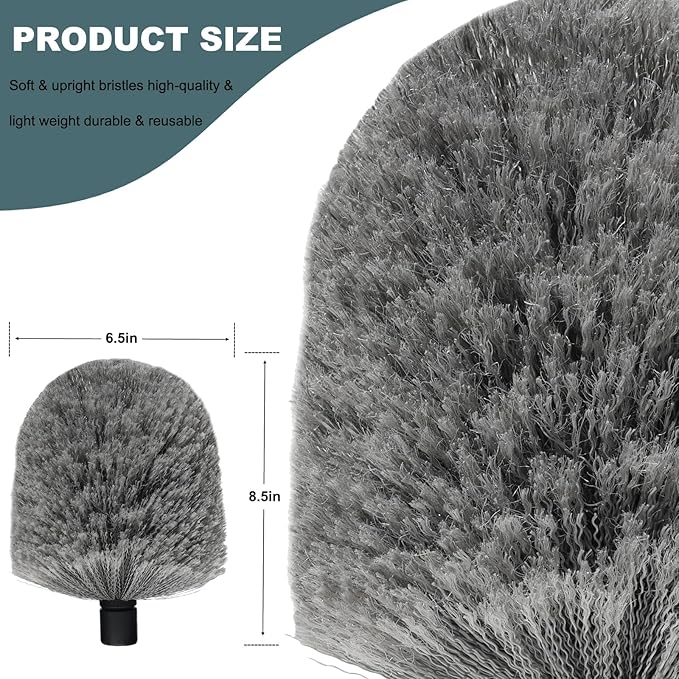 2 Pack Twist-On Cobweb Duster Head, Fits Standard 3/4 inch Threaded Poles, Attachment Spider Web Duster for Outdoor & Indoor Cleaning (Grey)