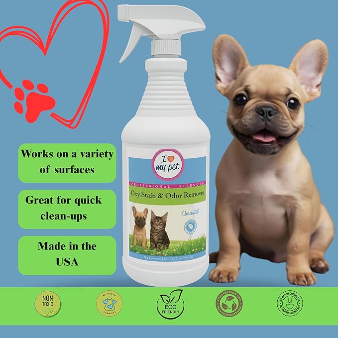 Theochem I Love My Pet Oxy Carpet Cleaner Spray, Oxygen-Powered Stain & Odor Remover for Dog & Cat Accidents, Unscented, 32 oz