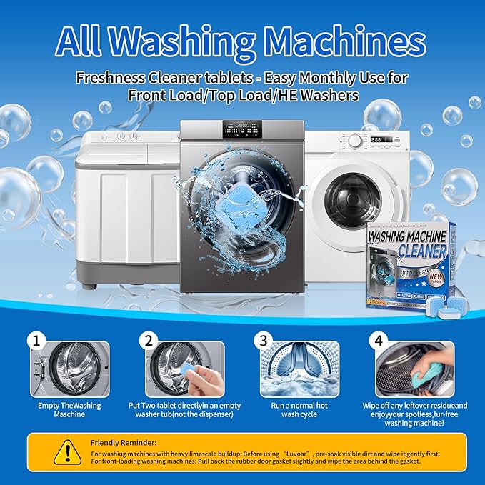 Luvoar Washing Machine Cleaner Tablets - Deep Cleans & Descaler for Front Load and Top Load Washers, HE Compatible, 24 Pack