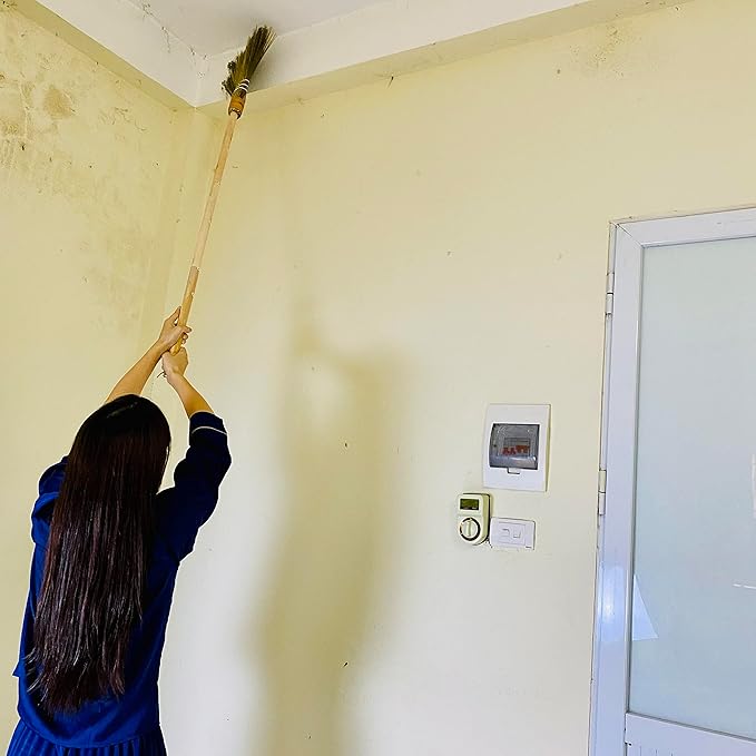 TTS For Home Handmade Whisk Sweeping Broom - Vietnamese Soft Straw Broom for Cleaning - Decorative 9.45" Width, 52.37" Length