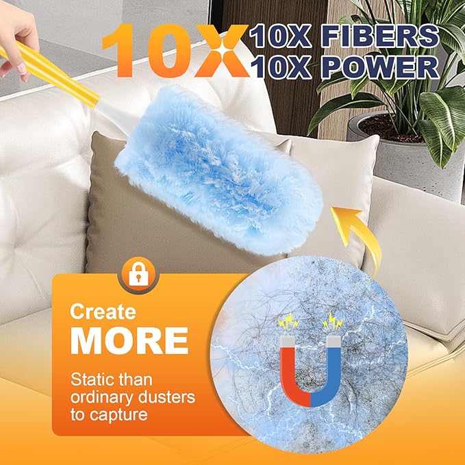 Duster Refills Compatible with Swiffer Duster Refill, Feather Dusters for Cleaning with 1 Handle, Multisurface 360° Dusters, Unscented Disposable Dusters for Cleaning Dusting(Blue, 30 Pcs)