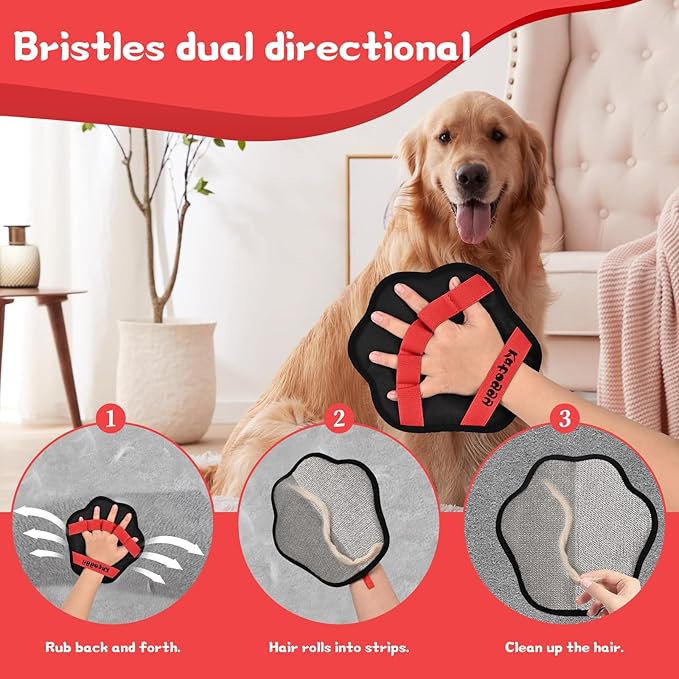 Pet Hair Removal Glove for Dog and Cat, Upgraded 5-Finger Electrostatic Pet Hair Remover, Reusable and Easy Cleaning, Effortlessly Remove Hair from Clothing, Couch, Carpet, Car Seat and Furniture