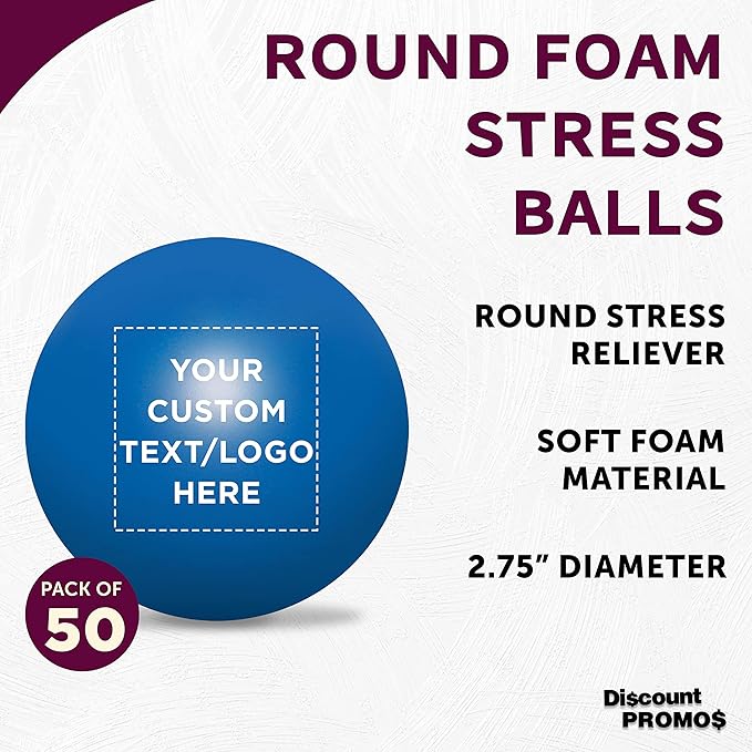 Custom Stress Balls for Adults Set of 50, Personalized Bulk Pack - Relief, Perfect for Your Desk, Office or Home - Blue