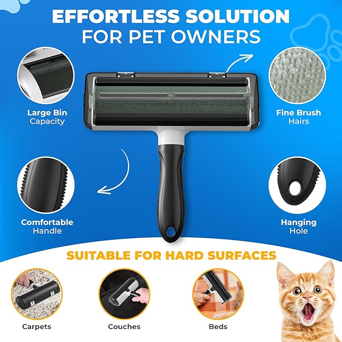 Pet Hair Remover for Laundry – 6 Reusable Fur Catching Sponges & Lint Roller Brush – Dog & Cat Hair Remover for Washer & Dryer – Multi-Purpose Laundry Set for Clothes & Bedding