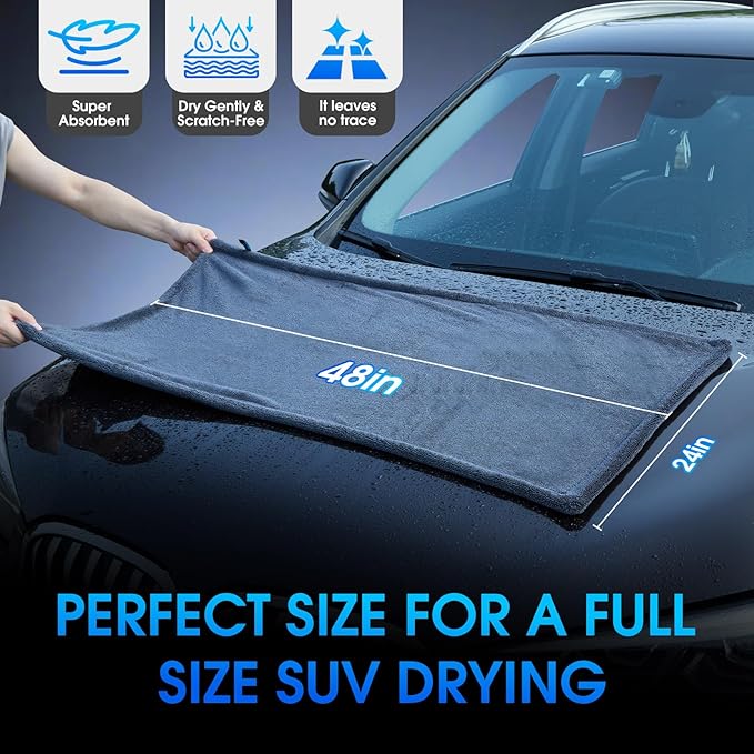 BMLEI Car Drying Towel, 48"x24" Extra Large Twisted-Loop Car Cleaning Towel,1300GSM Super Absorbent, Streak Free Microfiber Cleaning Cloth for Cars, Trucks,Full-Sized SUVs