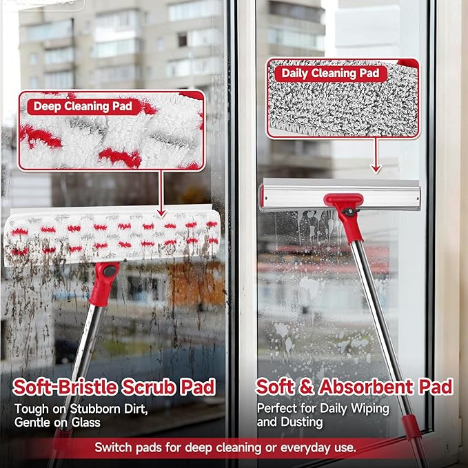 Wa.IE Jiemi Window Cleaner Tool Set, 86.6'' Window Washing Kit with 6-Section Extension Pole, Window Cleaning Tool with 2 Sizes of Rubber Squeegees, Window Squeegee for Home Car Glass Window Cleaning