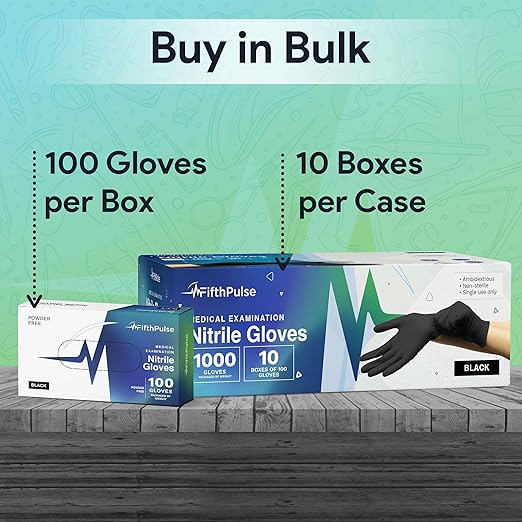 Black X Large Nitrile Gloves Case of 1000 - Medical Grade - Latex-Free, Powder-Free - Disposable Nitrile Gloves - Medical Exam, Lab, and Industrial Use