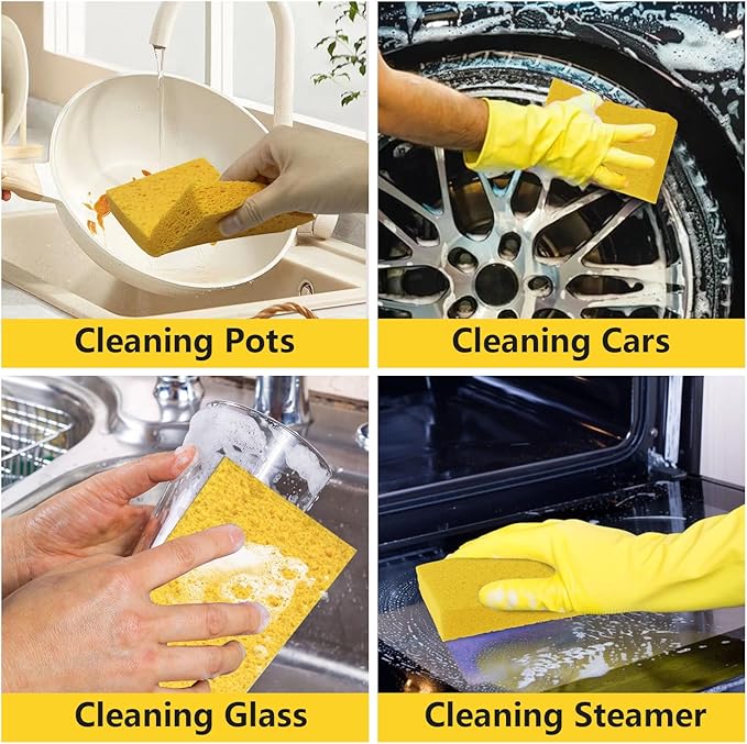 Cellulose Sponges, Large Size 4" x 6" x 1" - Heavy Duty Scrub Kitchen Sponge, Clean Tough Messes Without Scratching Kitchen Cleaning Pads, Pop Up Eco DIY (6 Pack), Yellow