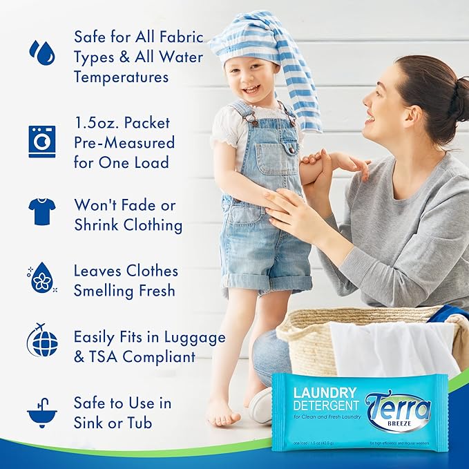 Terra Breeze Laundry Detergent Powder - 1.5 oz Individually Wrapped Packet (Case of 50)