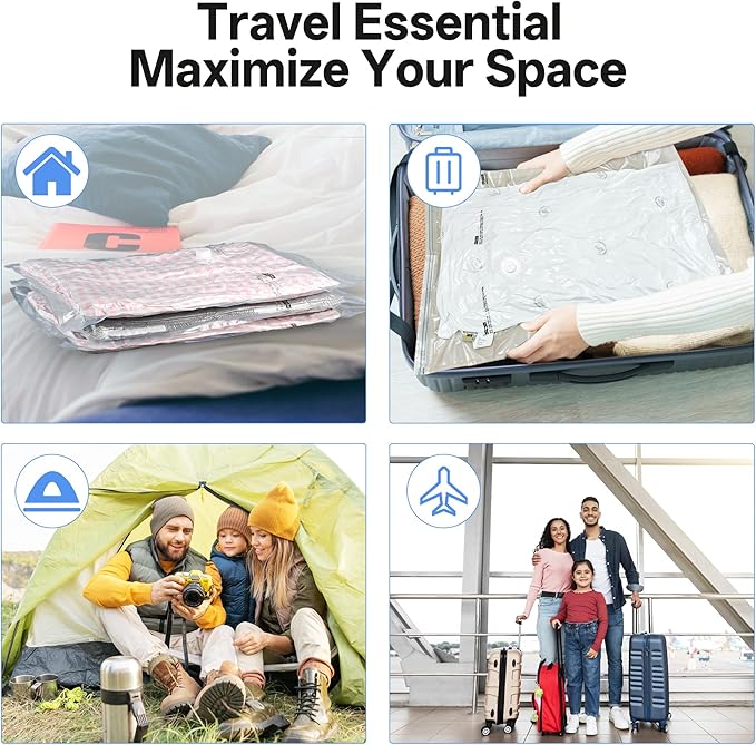 Travel Vacuum Storage Bags with Cordless Rechargeable Pump, Space Saver Compression Packing Seasonal Seal Bag for Clothing Bedding Blanket Pillows (9 Combo+Wireless Pump)