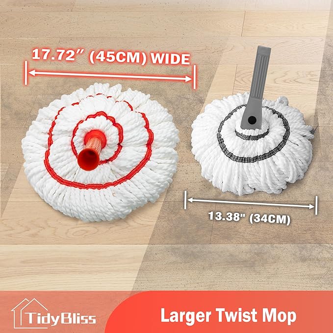 Self Wringing Twist Mop Head Replacement for Floor Cleaning, Washable Microfiber Cotton String Mop Refills with Scouring Pad for Hardwood, Tile, Bathtub, Kitchen