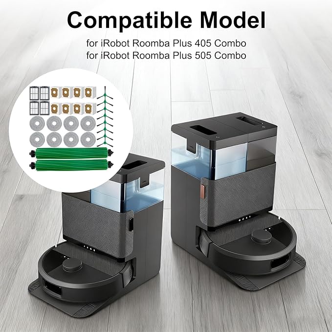 30PCS Replacement Parts for iRobot Roomba Plus 505/405 Combo Robot Vacuum Cleaner Accessories Kit - 2 Roller Brushes, 8 Mop Pads, 4 Filters, 8 Side Brushes, 8 Filter Bags
