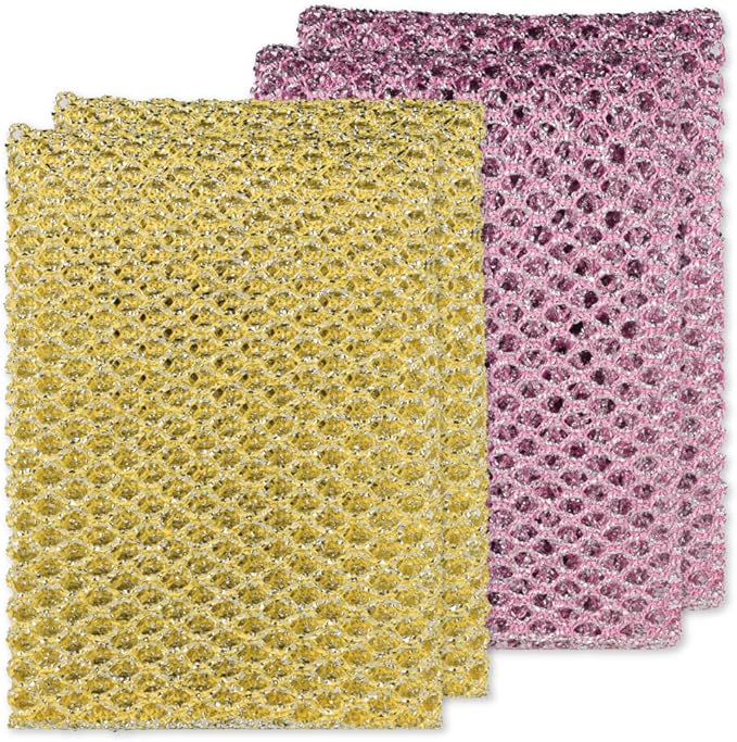 Rugged Glitter Dish Wash Net Heavy Duty, 4Pcs - Premium Non-Scratch Scouring Pads for Durable Cleaning - Glitter Kitchen Mesh Dish Cloth Set for Effective Dishwashing and Pan Scrubbing