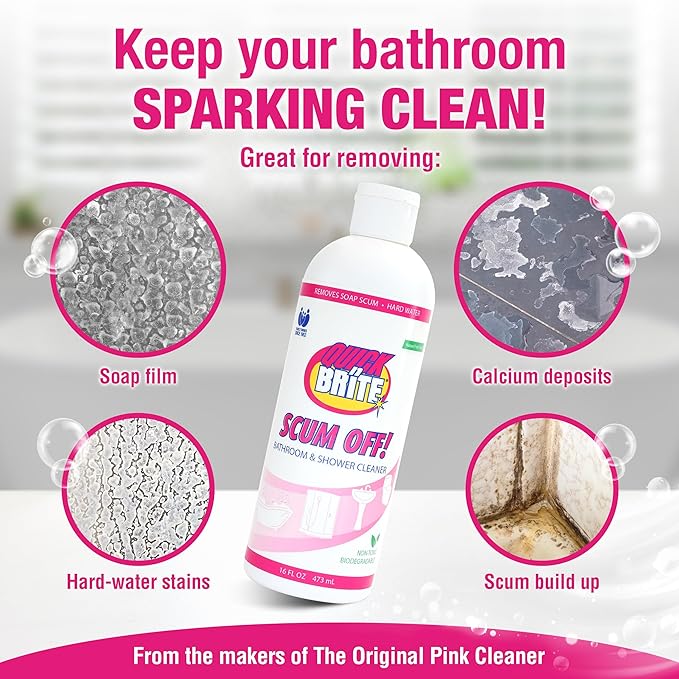 Quick N Brite Scum Off Shower Cleaner - No Scrub, No Harsh Chemical Daily Shower Cleaner, Multi-Surface All-Purpose Cleaner 64 Oz (Packaging May Vary)