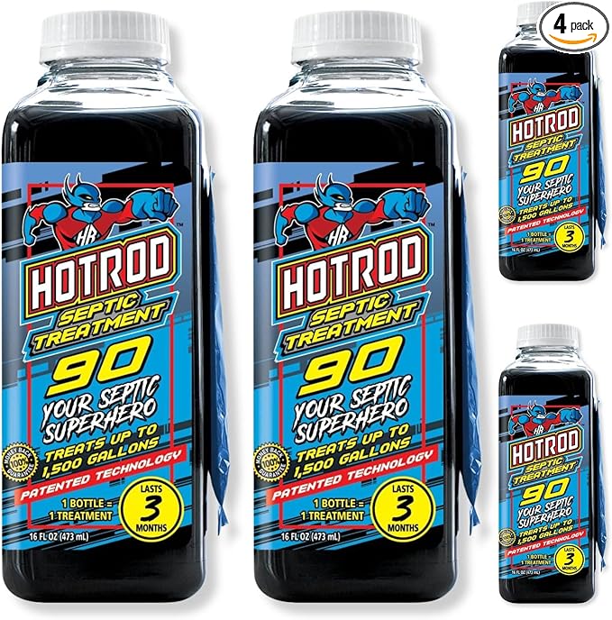 Hotrod Septic Tank Treatment - 12 Month Supply Extends Septic System Life and Prevents Costly Repairs - Industrial Grade - Easy to Use (12 Month, 4.00, Count)