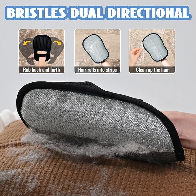 Quppa 2 PCS Pet Hair Removal Glove for Dogs and Cats Reusable Newly Upgraded Five-Finger Electrostatic Pet Cat Dog Hair Remover Non-Slip Dog Hair Remover Tool for Couch, Clothing, Car Seat,Carpet