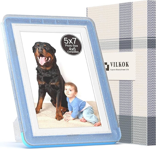 1-Pack 5x7 Picture Frame or 4x6 with Mat – Shatterproof Plastic Photo Frame for Family, Nursery & Playroom, Wall & Tabletop Picture Frames for Home Office, Safe Lightweight Design, in Crystal Blue