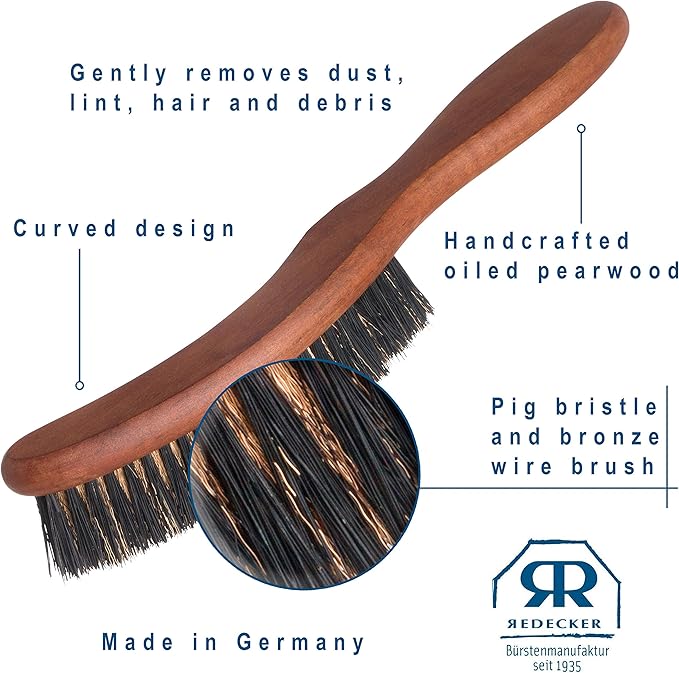 Redecker Natural Pig Bristle/Bronze Wire Hat Brush with Oiled Pearwood Handle, 9-1/4-Inches