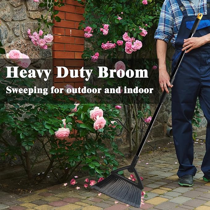 PUTNATRUE Heavy Duty Commercial Broom, 3 Pack Upgraded Angle Brooms for Sweeping Outdoor and Indoor, Perfect Black Brooms of House, Kitchen, Garage, Courtyard, Concrete
