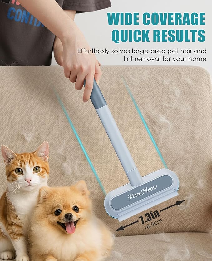 MecoMeow Pet Hair Removal Brush for Couch, Durable, Reusable, Washable Lint Cleaner for Dog and Cat Hair, Gentle on Furniture, Effective on Carpets, Clothing, Bedding-with Bag
