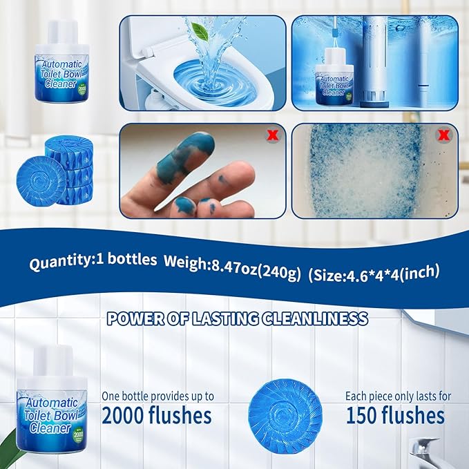 X-Txxlplus Toilet Bowl Cleaners, Toilet Cleaner, Automatic Long Lasting Continuous Toilet Bowl Cleaner, Prevent Stain Build Up Deep Clean, Each Pack for About 3 Months' Supply, Blue
