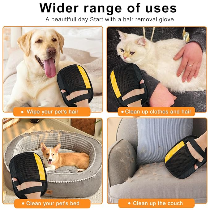 Boqibyon 4 Pack Electrostatic Pet Hair Removal Gloves,Upgrade Magic Brush Pet Hair Remover Tool, Washable Reusable Cats and Dogs Grooming Gloves for Laundry, Couch, Car Seat, Furniture