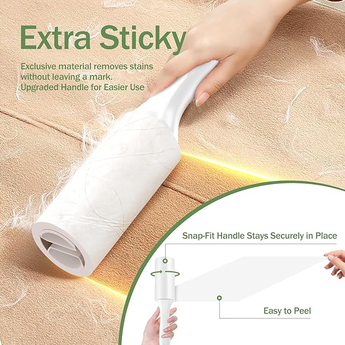 Extra Sticky Lint Roller for Pet Hair, 300 Sheets with Reinforced 3 Handles and Tough Paper, Perfect for Dog and Cat Hair Removal, Ideal for Clothes, Carpet, and Dust Cleaning Mega Value Set