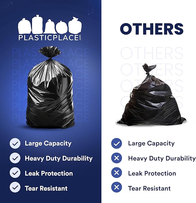 Plasticplace Contractor Trash Bags 55-60 Gallon │ 6.0 Mil │ Black Heavy Duty Garbage Bag │ 36” x 58” (25 Count)