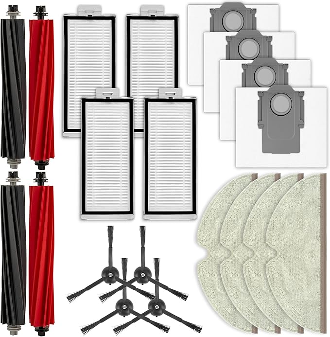 (20 Pack) Q5 Pro+ Q5 Pro Plus Accessories Replacement Parts for Roborock Q5 Pro Plus, Q5 Pro+, Q8 Max, Q8 Max+ Robot Vacuum, 4 Roller Brushes, 4 HEPA Filters, 4 Side Brushes, 4 Dust bags, 4 Mop Pads