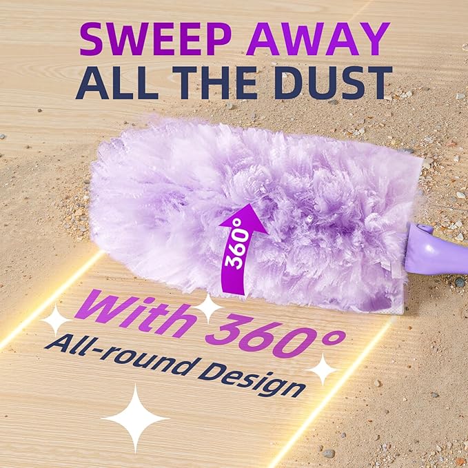 CHUSHE Duster Refills 20-Pack with 2 Handles ， Fits All Swiffer Handles ，4X Efficient for 360° Cleaning on Blinds, Ceiling Fans & Furniture