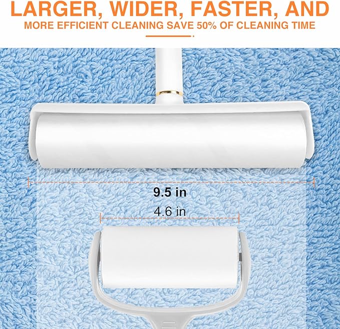 LINSIRON Large Lint Roller Pet Hair Remover 270 Adhesive Sheets Rollers 9.45 Extra Sticky Dog Cat Adjustable Handle 7.9-47.6 Inch, 3 Replaceable Rolls 90 Sheets Each, 3 Extension Rods for 4 Heights﻿