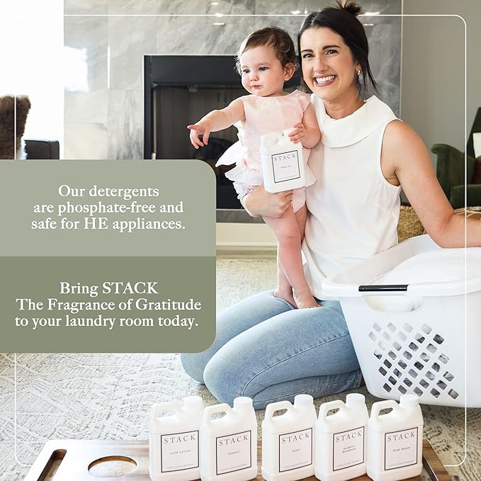 STACK Pure Grace Luxury Laundry Detergent - Highly Scented Laundry Detergent for HE & Standard Washers - Infused With Egyptian Musk and Patchouli - Dye Free Gentle & Effective Cleaning - 16 oz