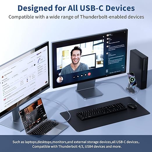 Talmosal 240W for Thunderbolt 5 Cable Right Angle 10ft, Support 8K@60Hz, 4K@144Hz, 40Gbps for iPhone 17, Thunderbolt 4, USB4, SSD, MacBook M4 Pro, Dock, eGPU, Mac mini M4 / M4 Pro