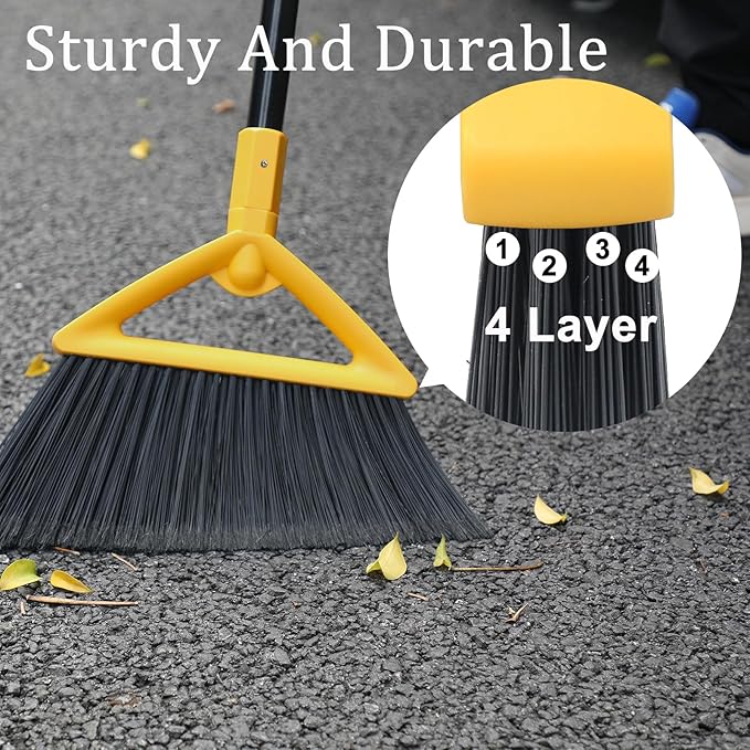 SZJYHQY Outdoor Indoor Broom, Brooms for Sweeeping Indoor, Heavy-Duty Kitchen Broom with Long Pole, Angle Broom for Garages Restaurant Courtyard Office Slidewalk Lobby Sweep Dust (BrightYellow, 3Pack)