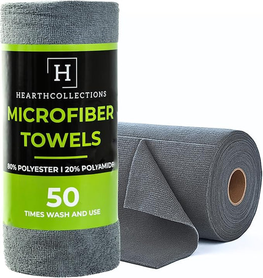 Microfiber Cleaning Cloth Roll, Reusable Tear Away Towels, Ultra Absorbent Dish Rags for Car, Home, Garage (Grey 180 GSM Thickness)