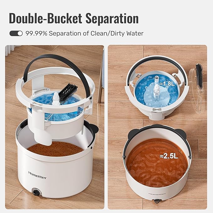 HoMettler Mop and Bucket Set, Dual-Tank Clean/Dirty Water Separation, with Triangular Head & 4 Microfiber Pads for Deep-Cleaning Floors, Versatile Mops for Walls