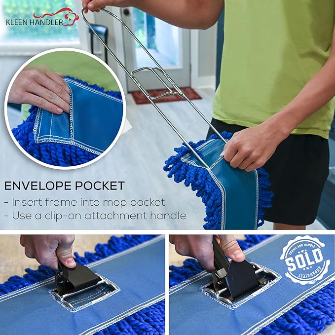 Kleen Handler 48 inch Microfiber Dust Mop | 12 Pack, Extra Large Washable Commercial Mop Head Replacement
