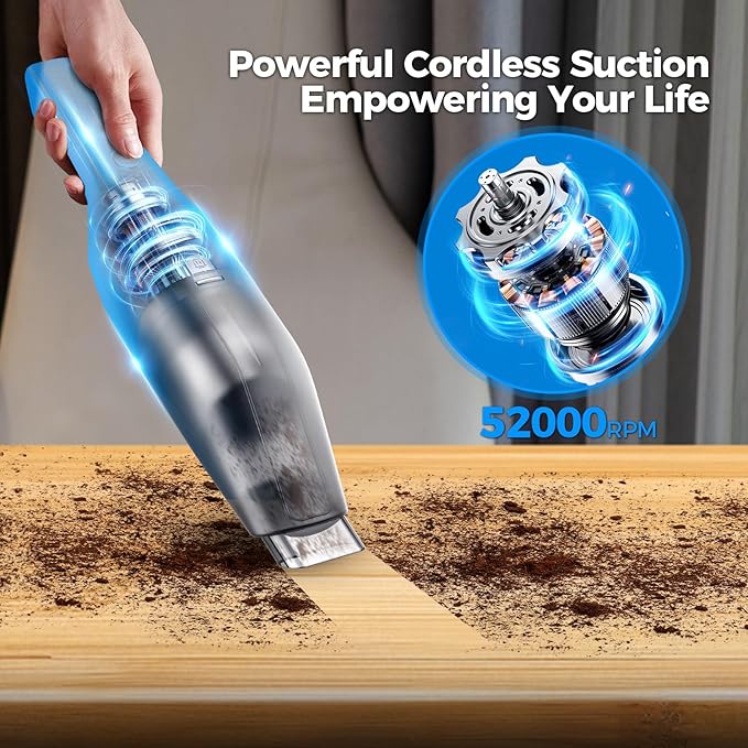 Antaha Handheld Vacuum Cordless -Car Vacuum Portable Cordless Cleaner with 11000Pa Powerful Suction,1.2lbs Lightweight, Type-C Charge, Multiple Accessories, Portable Hand Vacuum for Home, Pet and Car
