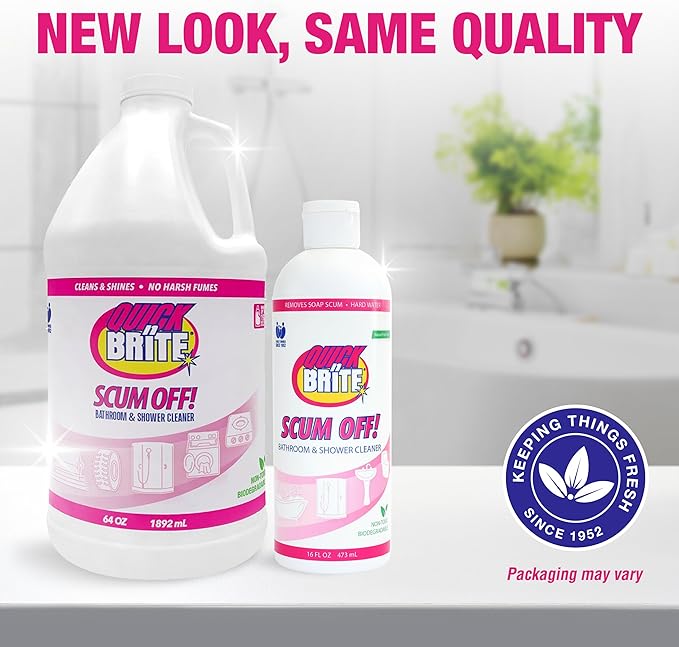 Quick ‘n Brite Scum Off Shower Cleaner - No Scrub, No Harsh Chemical Daily Shower Cleaner, Multi-Surface All-Purpose Cleaner 64 Oz (Packaging May Vary) Pack of 2