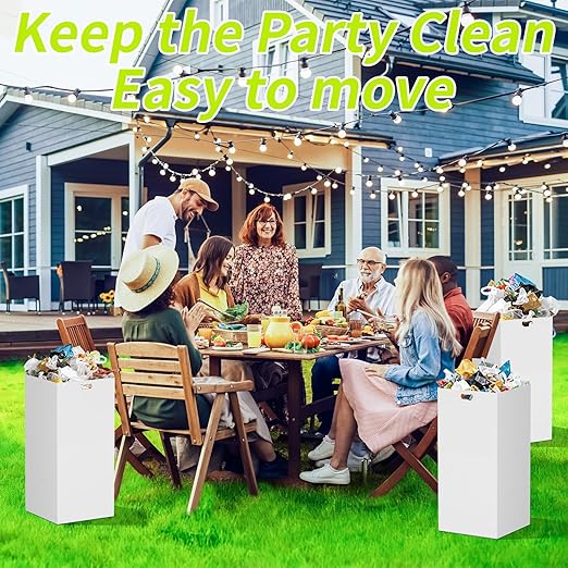 13 Gallon Disposable Trash Cans for Parties, 6 Pack Extra Large Portable Trash Can White Pop Up Trash Cans Bin, Recycle Collapsible Garbage Can Bins for Party Kitchen Camping Trash Can